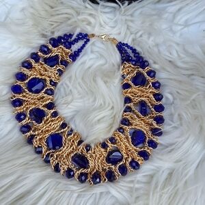 90s HUGE faceted glass chain bib necklace